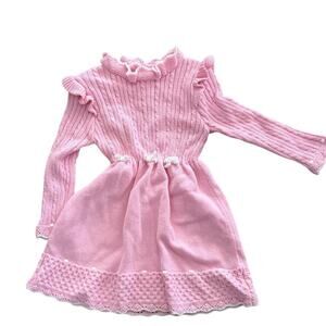 Vintage Blue Berry Sweater knit Dress Ruffle Ribbed Bow  Pink Size 4T